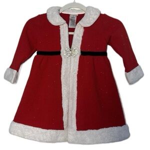 Blueberi Red White Kids Cape Santa Glittery‎ Christmas Dress Rhinestone Belt 4T